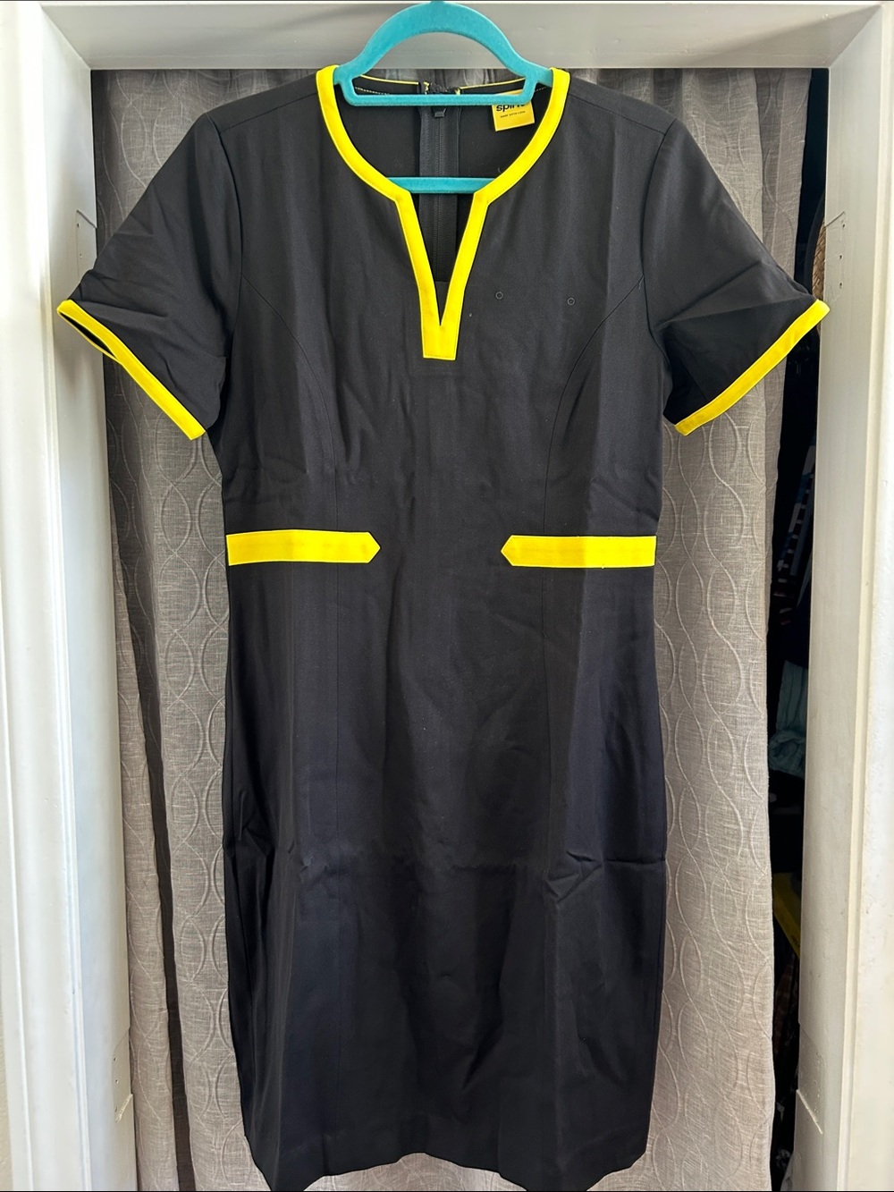 Spirit Airlines Black Midi Dress with Yellow Trim